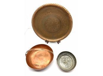 Set Of Copper Platter, Basket And Mold