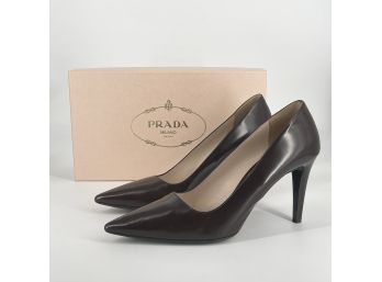 Prada Brown Leather Pumps In Box - Size 39.5
