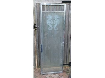 Vintage 1950's Shower Door With Etched Glass Seahorses
