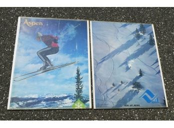 2 Vintage 1970's Ski Travel Posters - Aspen & Vail
