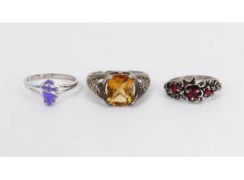 Three Different Sterling Silver & Gemstone Rings