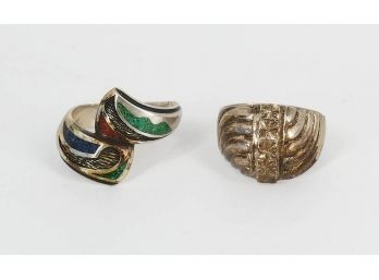 2 Different Vintage Sterling Silver Rings - Beverly Hills Silver & Silver/Stone From Mexico