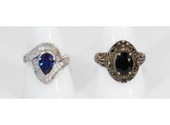 Pair Of Vintage Sterling Silver & Gemstone Rings - Thailand