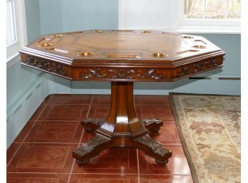 Maitland-Smith Hand Carved Mahogany And Leather Octagonal Game-Card Table