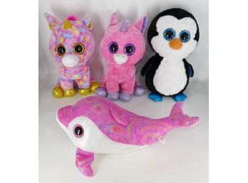 Lot Of 4 Different Ty Beanie Boo Stuffed Animals - Large (18' Tall - PenguinUnicorn) (21' Long - Dolphin)