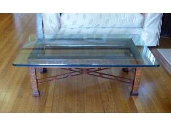 Thomasville Rectangular Wood Base Coffee Table With Glass Top