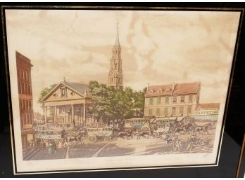 Hand Colored Aquatint Etching- New York In 1831 (Broadway St Paul's Church) - By Louis Augier S/N