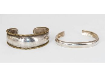 Two Different Vintage Sterling Silver Cuff Bracelets From Mexico