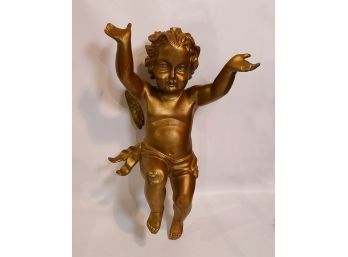 Vintage Gold Painted Plaster Cherub - Wall/Ceiling Hanging