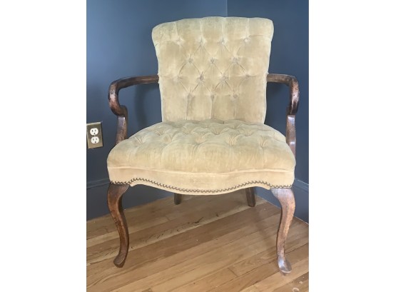 Vintage Tan Crushed Velvet Chair With Nailhead Trim