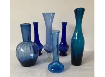 Vintage Blue Glass Vases - Set Of 6
