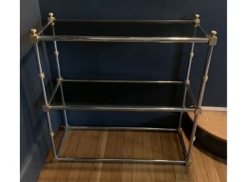Chrome And Brass Etagere With Smoky Glass