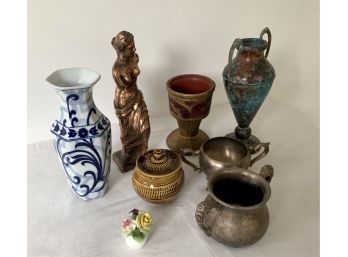Vintage Bronze Aphrodite Sculpture And A Collection Of Vases And Vessels