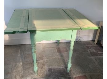 Vintage Enamel Table And Ladderback Chairs