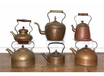 Beautiful Vintage Copper Teapot Collection Lot 2 Of 2