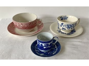 Set Of Three Antique Cups And Saucers