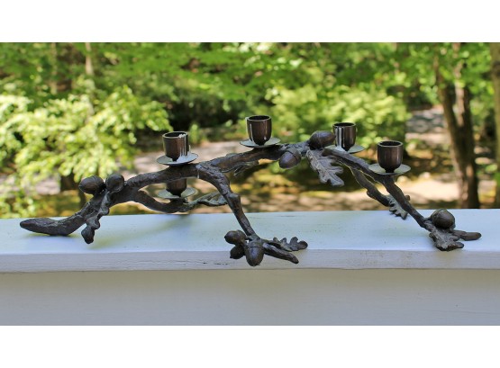 Decorative Metal Oak Tree Branch With Acorns Candle Holder
