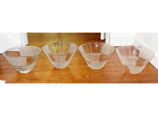 Set Of 4 Clear & Frosted Glass Checkered Bowls