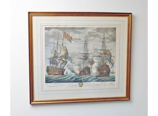 Framed Reproduction Of Battle Of Cape Finisterre Print (1747)