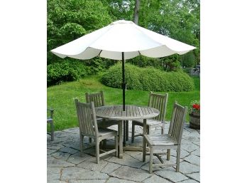 Kingsley-Bate Outdoor Teak Dining Set - Table, 4 Chairs, Umbrella & Base
