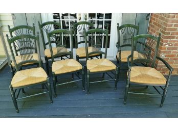 Set Of 8 Wheat Back Dining Chairs - Solid Wood With Rush Seats