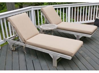 Pair Of Outdoor Chaise Lounges & Side Table