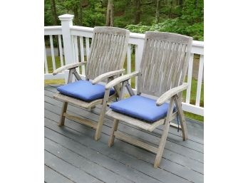 Pair Of Folding Teak Wood Arm Chairs