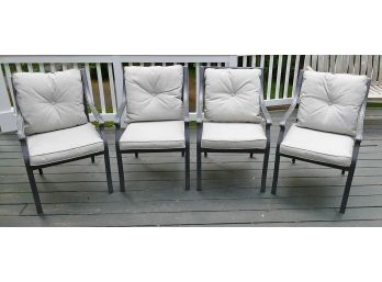 Set Of 4 Metal Outdoor Chairs - Black Frame With Cushions