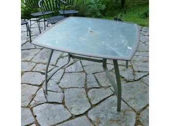 Metal And Frosted Glass Square Outdoor Dining Table