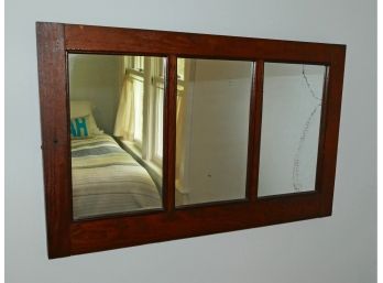 Antique 1920s 3-Panel Wall Mirror - Wood Frame