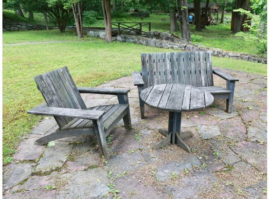 Outdoor Wood Bench, Chair & Table Set