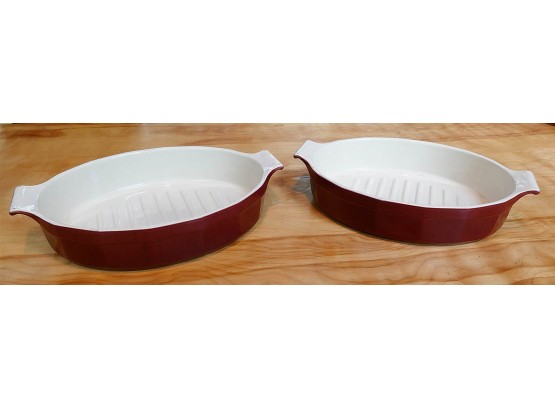 Pair Of Large Emile Henry For Williams Sonoma Oval Bakers