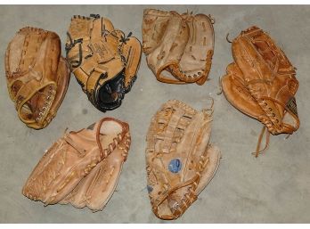 6 Different Adult Baseball Gloves - Wilson, Mizuno