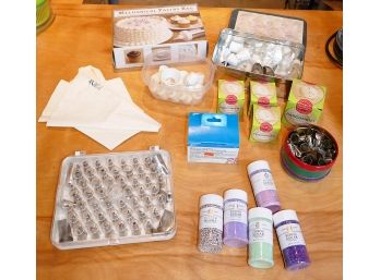 Pastry Decorating Lot - Pastry Bags, Tips, Sugars, Baking Cups, And Squeeze Bottles