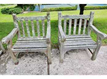 Pair Of Smith & Hawken Teak Outdoor Wooden Chairs