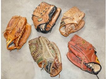 5 Different Adult Baseball/Softball Gloves - Wilson, MacGregor, Cooper, Franklin