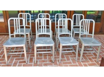 Set Of 8 Brushed Aluminum Indoor/Outdoor Dining Chairs