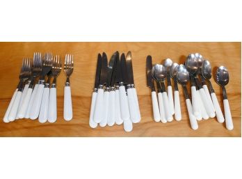 Flatware Lot With White Handles - Some Pieces Made By Bodum