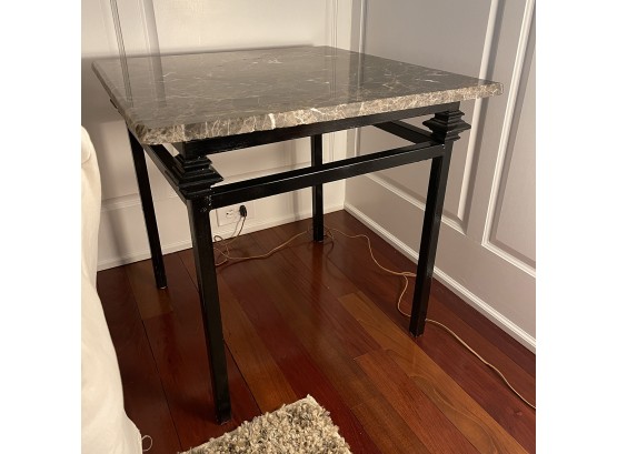 Marble Top Side Table With Black Lacquered Metal Base