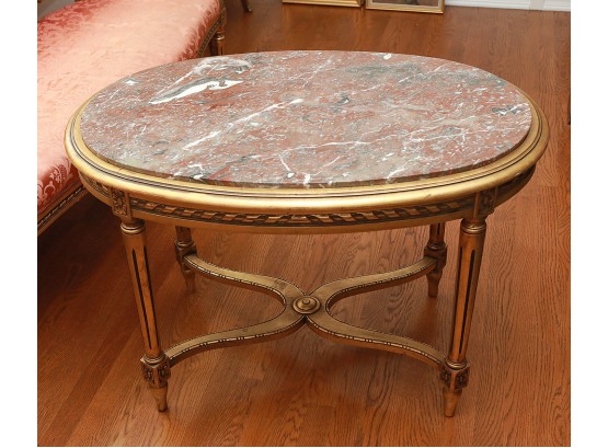 Louis XVI Marble Top Giltwood Cocktail Table