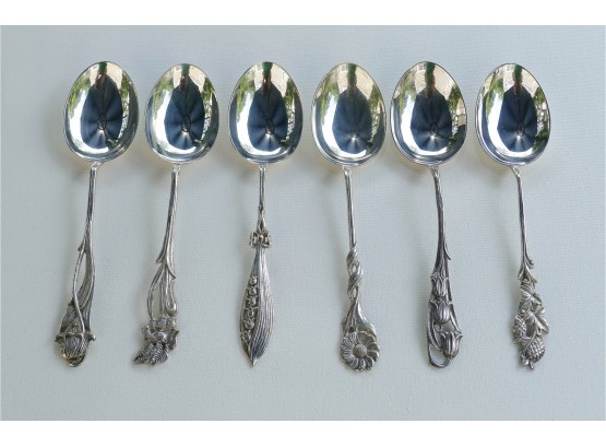 Set Of 6 Vintage Georg Wessfelt Sweden Silver Decorative Spoons - .830 Or .925 Purity