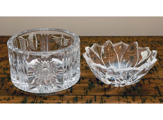 Waterford Crystal Champagne Bottle Coaster & Marquis By Waterford Floral Bowl