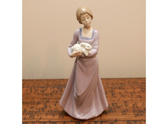 NAO By Lladro Porcelain Girl Holding Bunny