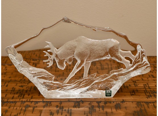 Large Maleras Glassworks Sweden Crystal Moose Sculpture