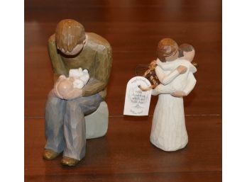 2 Different Willow Tree Carved Resin Figurines By Susan Lordi - New Dad & Angel's Embrace