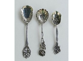 Set Of 3 Vintage Georg Wessfelt Sweden Silver Decorative Demitasse Spoons - .830 Or .925 Purity