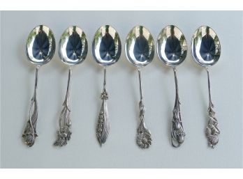 Set Of 6 Vintage Georg Wessfelt Sweden Silver Decorative Spoons - .830 Or .925 Purity