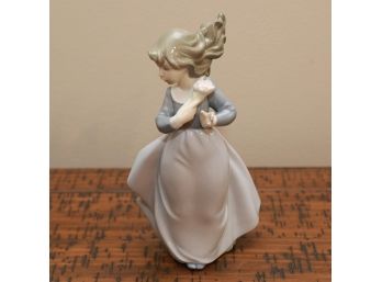 NAO By Lladro Porcelain Girl With Flowers 'Windy Afternoon' 1988