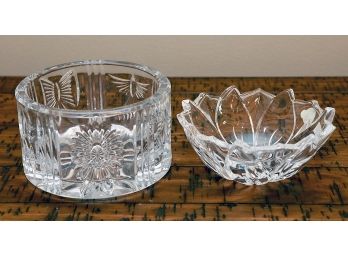 Waterford Crystal Champagne Bottle Coaster & Marquis By Waterford Floral Bowl