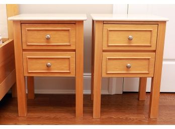 Custom Wood Bed Side Tables With Drawers & Marble Top - Made In Brazil